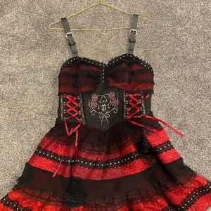 MiluOrig Black & Red Gothic Emo Punk Rock Alt E-Girl Corset Dress Large